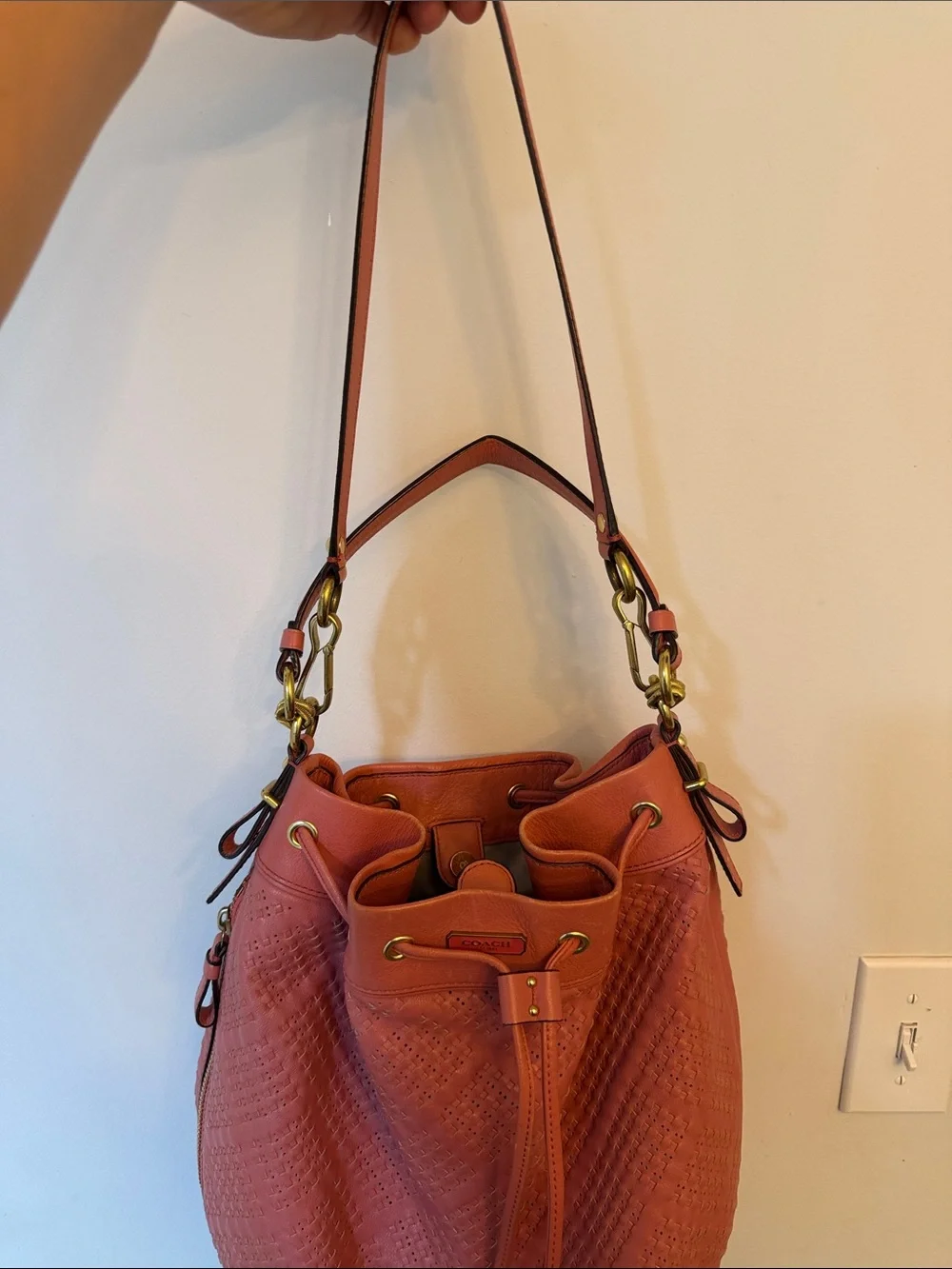 Coach Madison Marielle Pink Drawstring Barrel Bag with drawstring